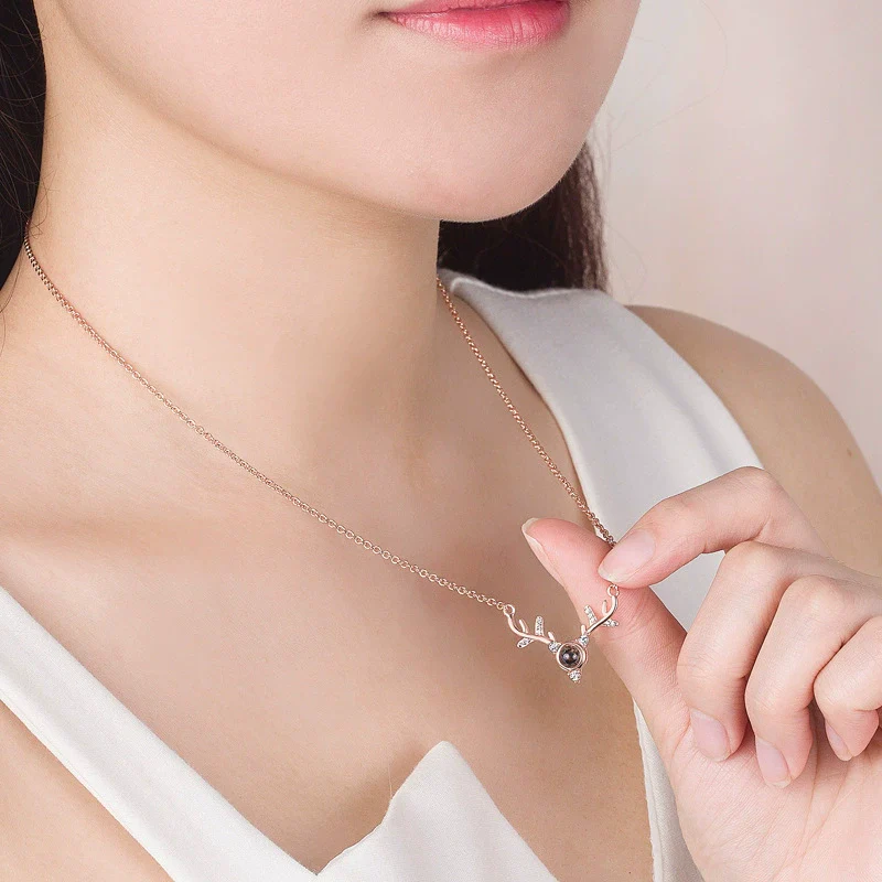 Wholesale S925 Sterling Silver Animals Zodiac Deer Pendant Clavicle Necklace With Cross Chain And Electroplating Treatment For Female - Image 2