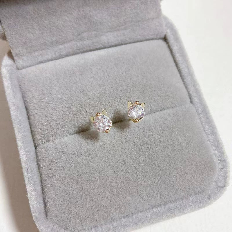 Wholesale S925 Sterling Silver Cat Cartoon Style Earrings Set With Diamonds - Image 4