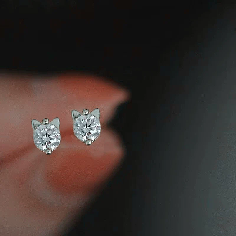 Wholesale S925 Sterling Silver Cat Cartoon Style Earrings Set With Diamonds - Image 5