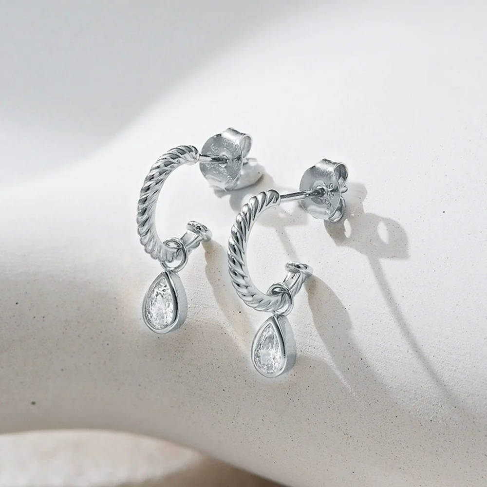 Wholesale S925 Sterling Silver Cshaped Dropshaped Zircon Earrings For Women Minimalist Style - Image 2