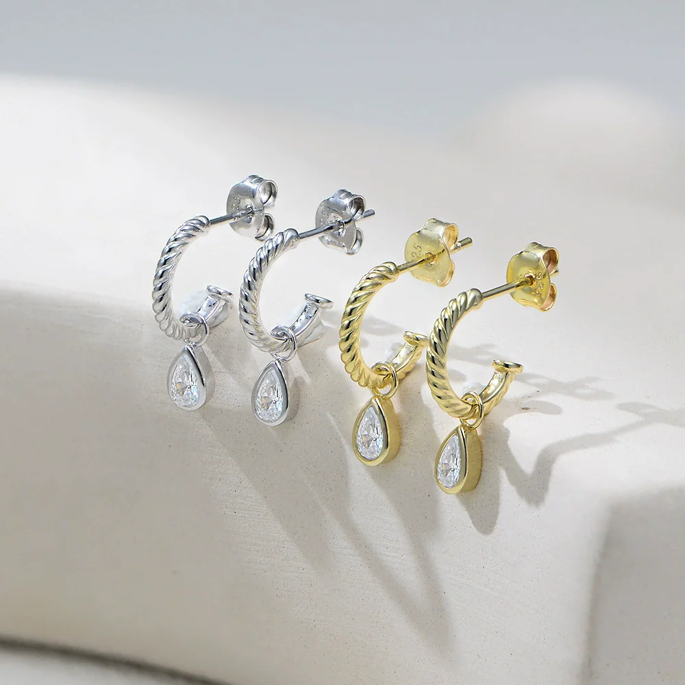 Wholesale S925 Sterling Silver Cshaped Dropshaped Zircon Earrings For Women Minimalist Style - Image 3