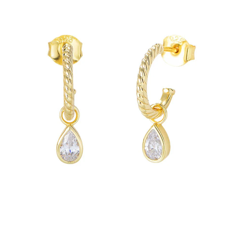 Wholesale S925 Sterling Silver Cshaped Dropshaped Zircon Earrings For Women Minimalist Style - Image 5