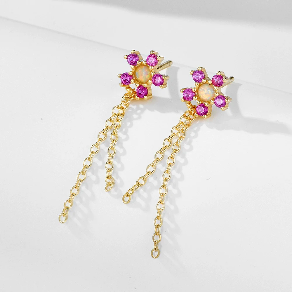 Wholesale S925 Sterling Silver Diamond Flower Tassel Earrings For Women