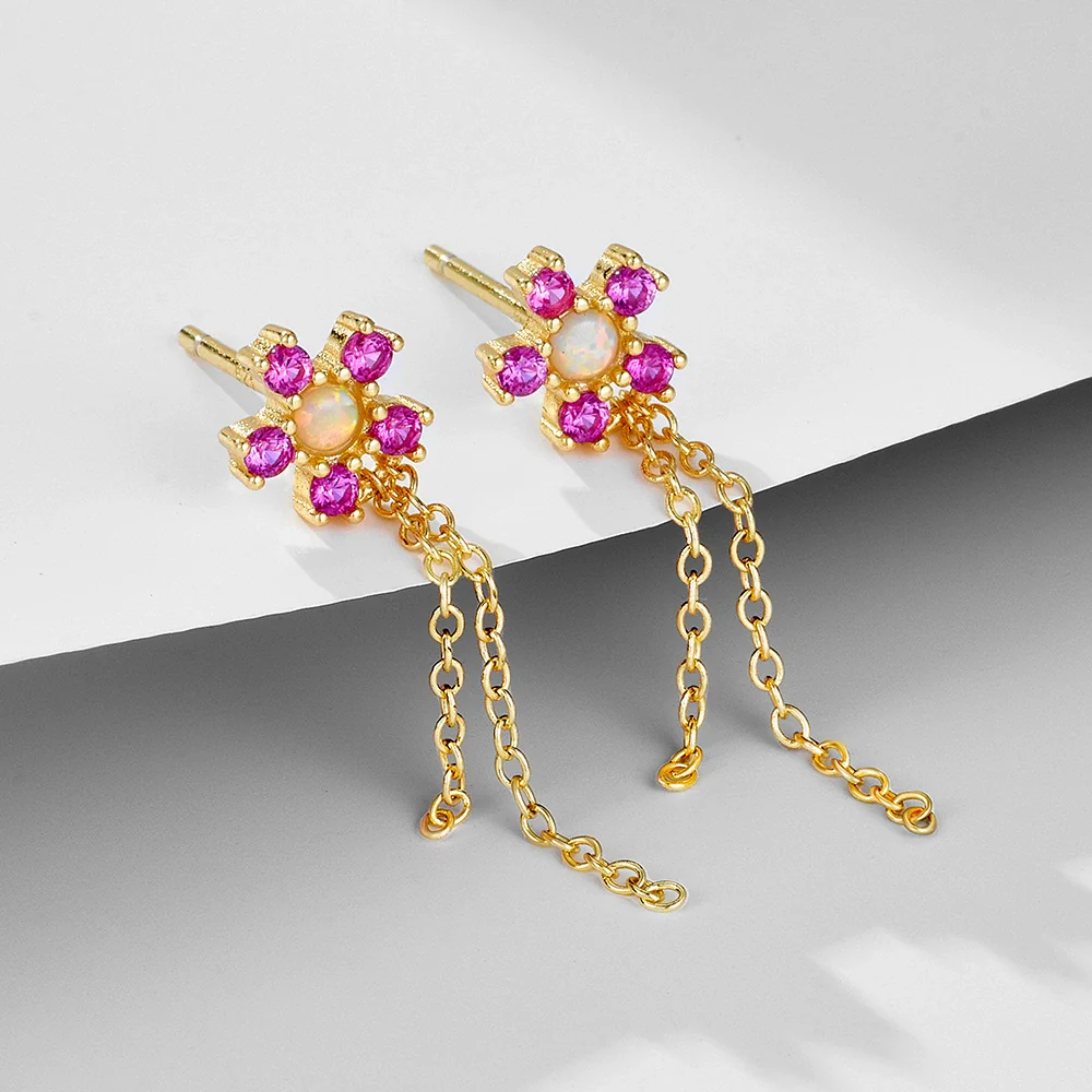 Wholesale S925 Sterling Silver Diamond Flower Tassel Earrings For Women - Image 2