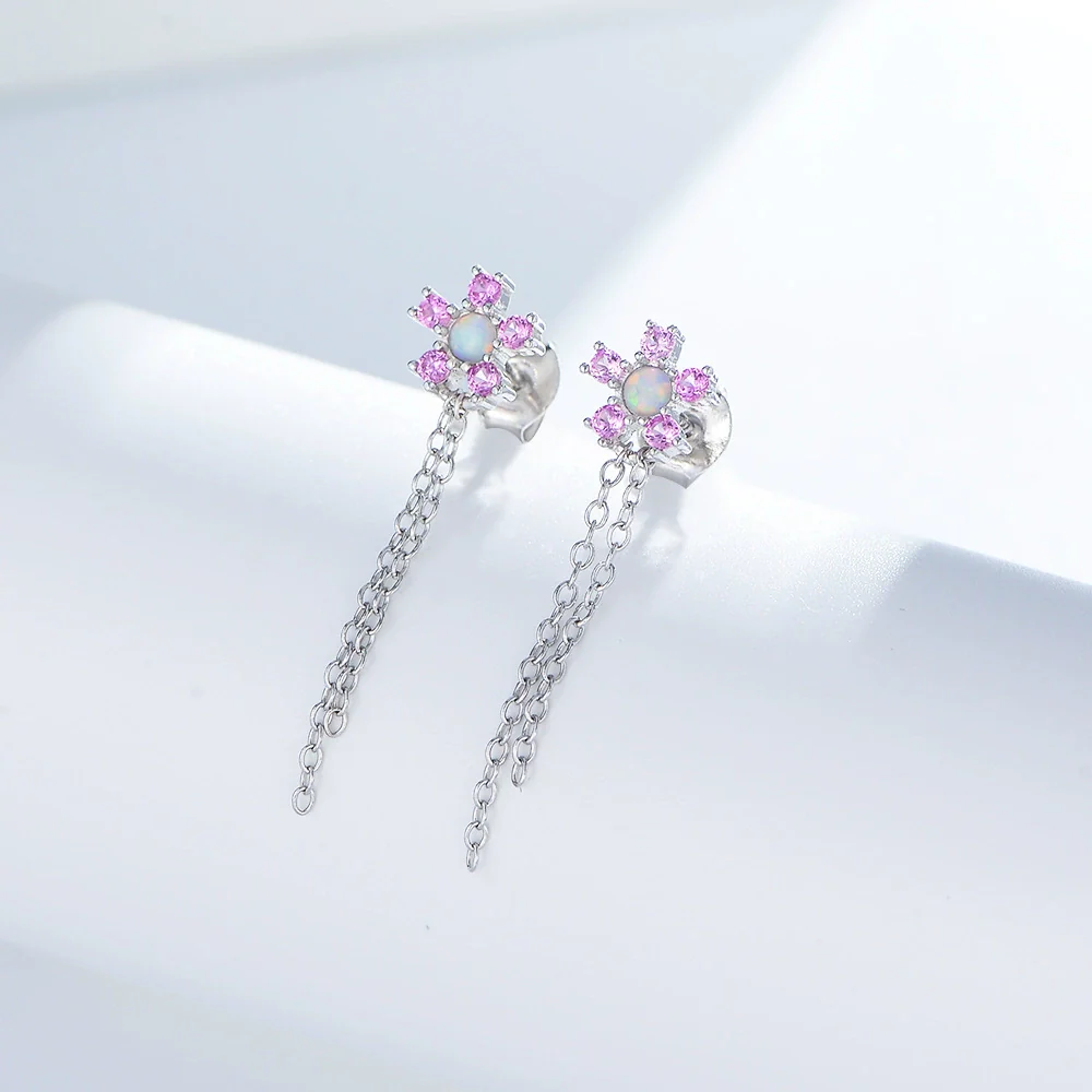 Wholesale S925 Sterling Silver Diamond Flower Tassel Earrings For Women - Image 3