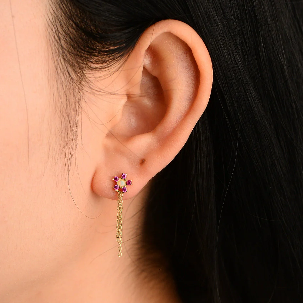 Wholesale S925 Sterling Silver Diamond Flower Tassel Earrings For Women - Image 4