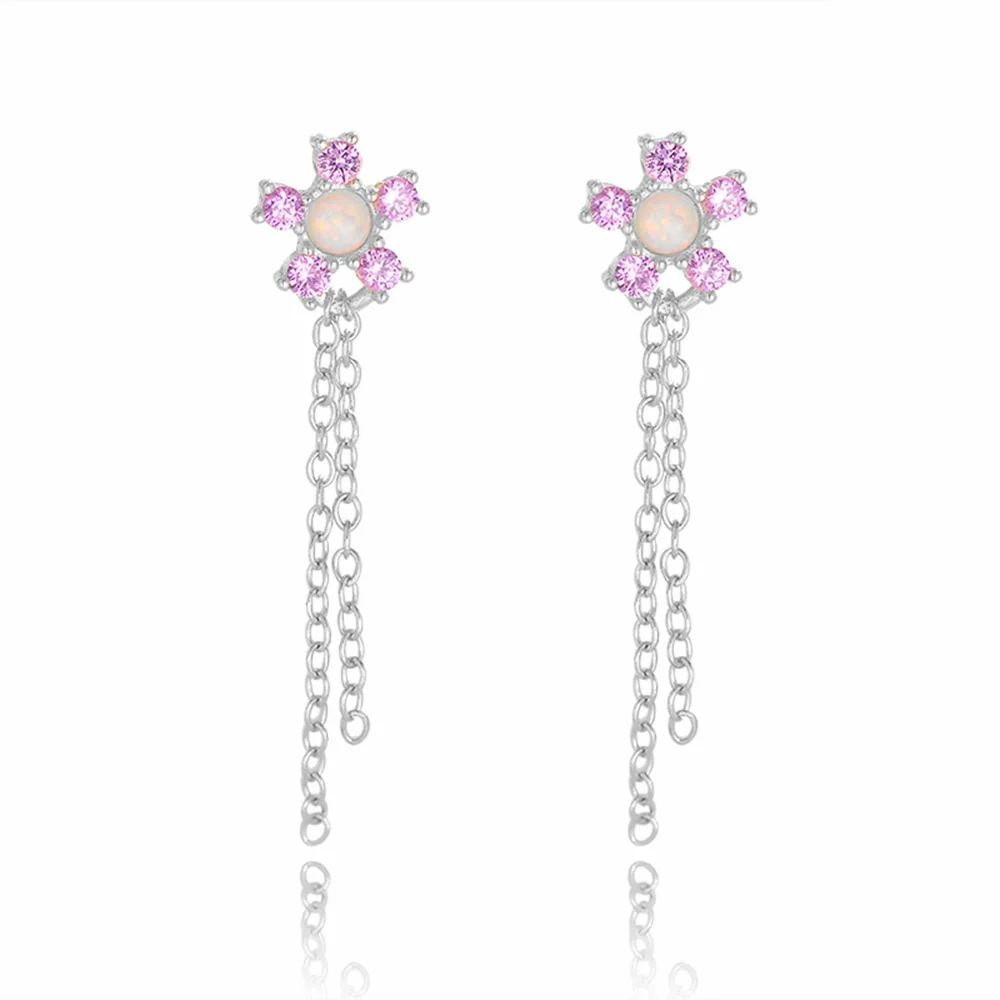 Wholesale S925 Sterling Silver Diamond Flower Tassel Earrings For Women - Image 5