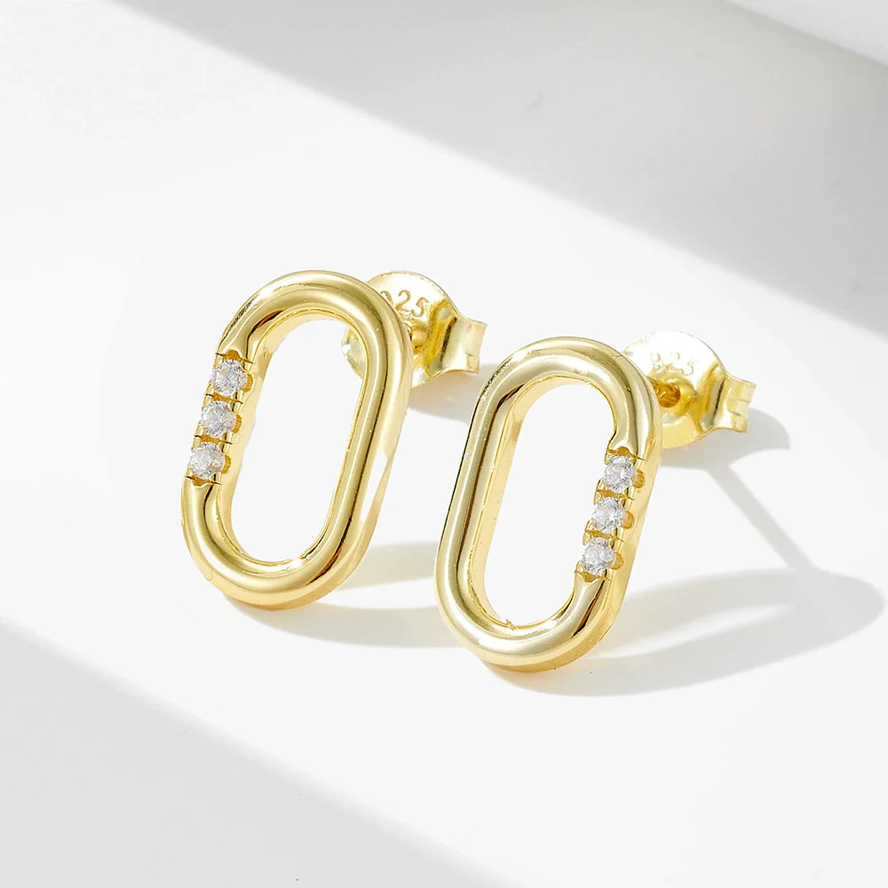 Wholesale S925 Sterling Silver Diamond Geometric U Shaped Rectangular Oval Earrings For Women