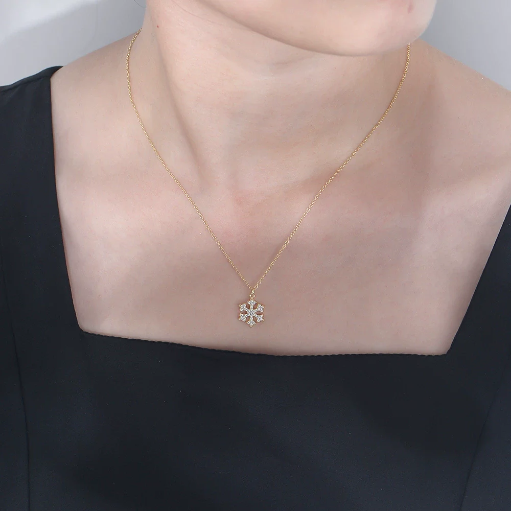 Wholesale S925 Sterling Silver Diamond Inlaid Snowflake Cross Chain Necklace For Women - Image 4