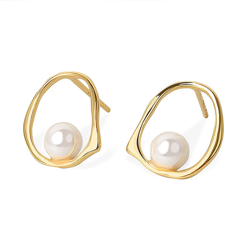 Wholesale S925 Sterling Silver Elegant Hollow Irregular Geometric Ring Bead Earrings For Women - Image 5