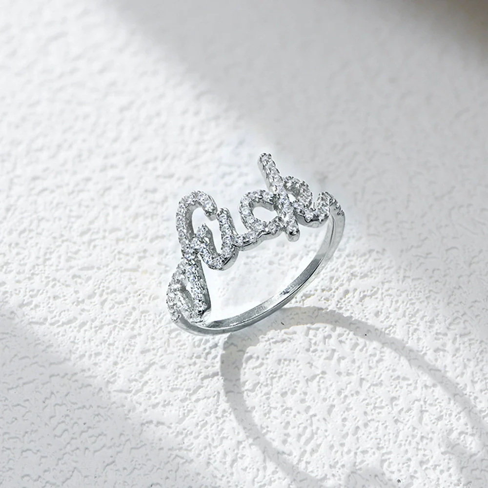 Wholesale S925 Sterling Silver English Letter Micropaved Zircon Ring For Women - Image 2