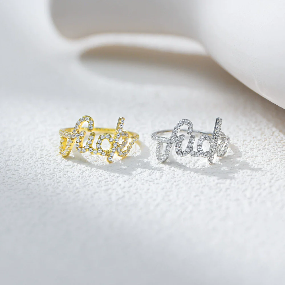 Wholesale S925 Sterling Silver English Letter Micropaved Zircon Ring For Women - Image 3