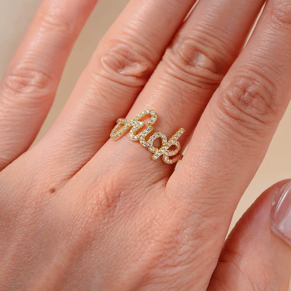 Wholesale S925 Sterling Silver English Letter Micropaved Zircon Ring For Women - Image 4