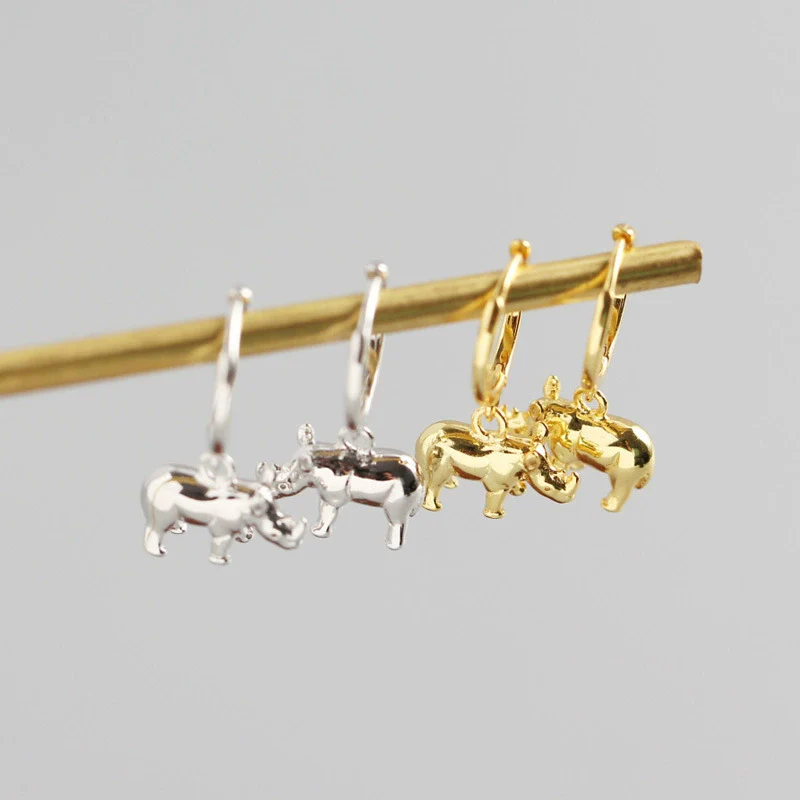 Wholesale S925 Sterling Silver Geometric Animal Rhino Earrings With Electroplating - Image 2