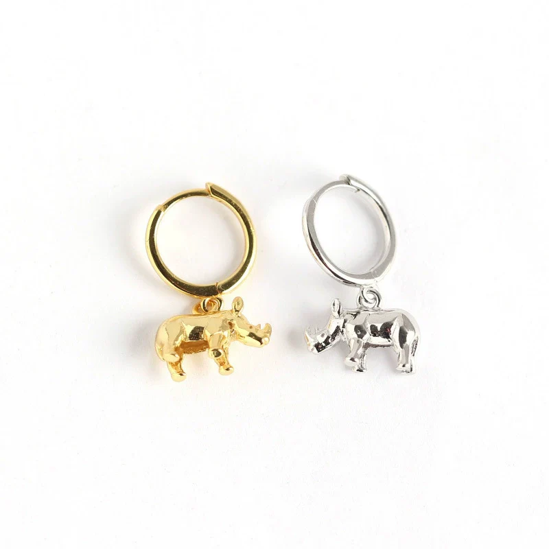 Wholesale S925 Sterling Silver Geometric Animal Rhino Earrings With Electroplating - Image 5