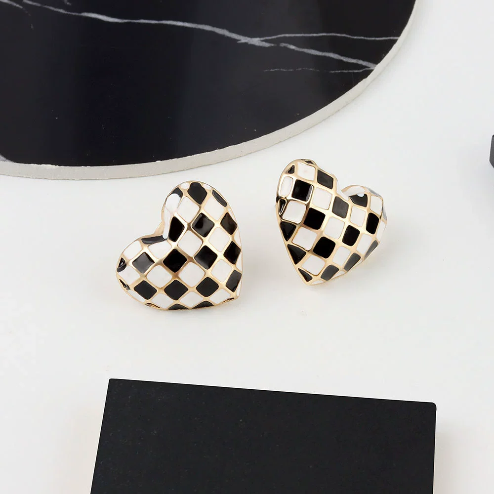 Wholesale S925 Sterling Silver Geometric Black And White Chessboard Grid Drop Earrings With Electroplating Lovely Retro Style For Girls - Image 4