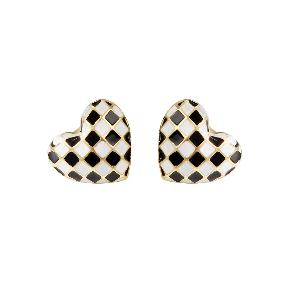 Wholesale S925 Sterling Silver Geometric Black And White Chessboard Grid Drop Earrings With Electroplating Lovely Retro Style For Girls - Image 5