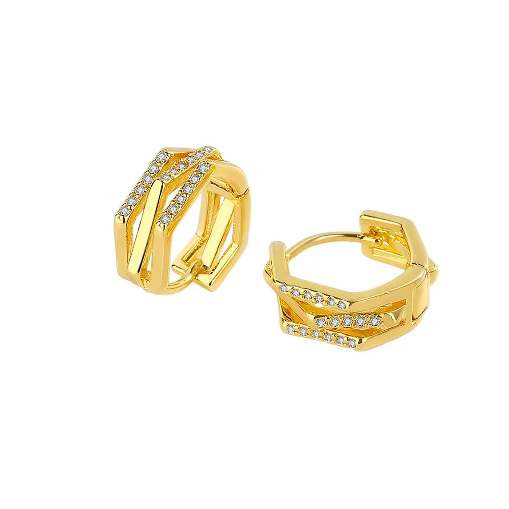 Wholesale S925 Sterling Silver Geometric Double Layer Ear Buckle Earrings With Diamond Inlay And Electroplating - Image 5