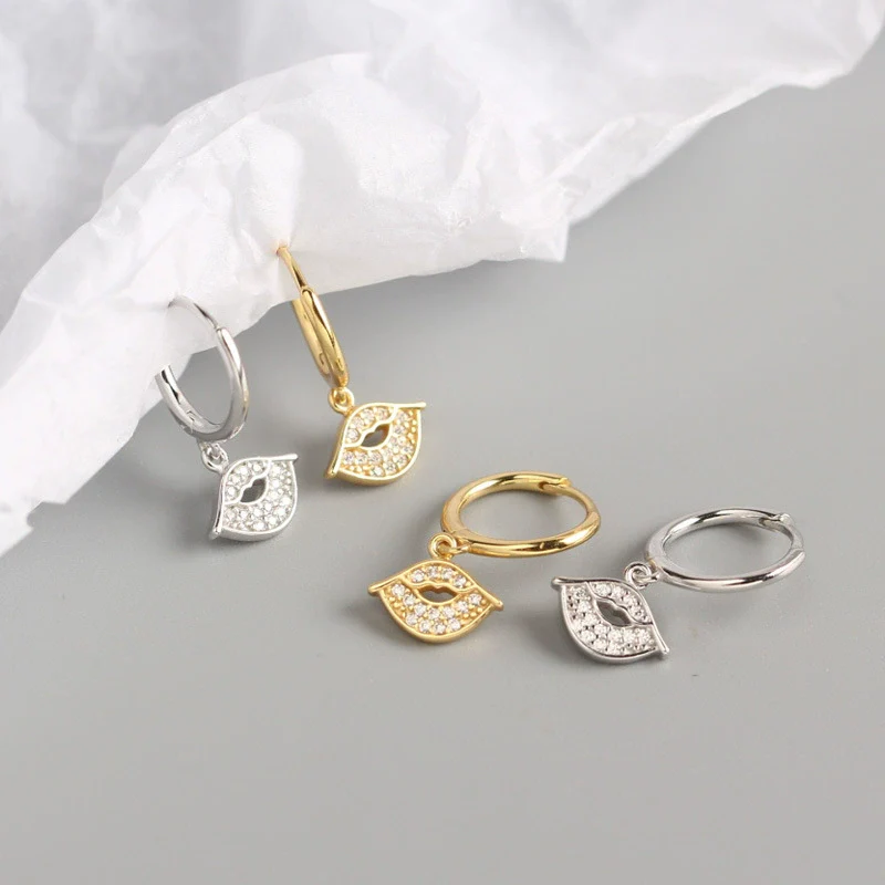 Wholesale S925 Sterling Silver Geometric Electroplated Lips Diamond Earrings For Women - Image 3