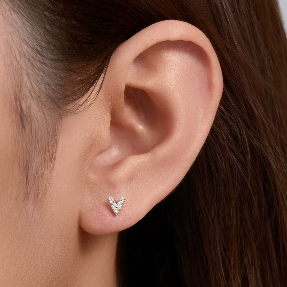 Wholesale S925 Sterling Silver Geometric English Letter Earrings For Women Set With Precious Stones - Image 4