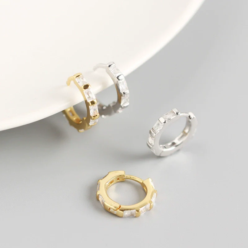 Wholesale S925 Sterling Silver Geometric Octagonal Rectangular Electroplated Earrings - Image 4