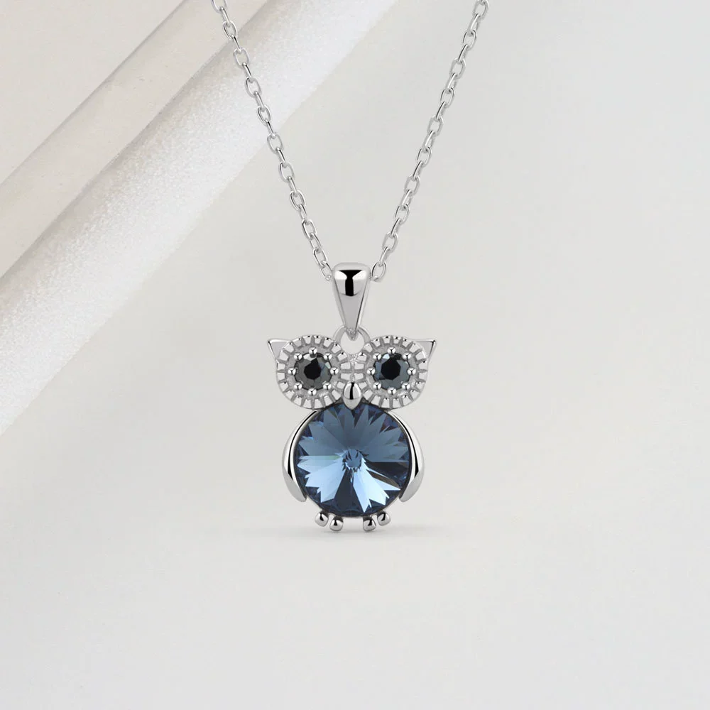 Wholesale S925 Sterling Silver Geometric Owl Pendant Necklace For Women