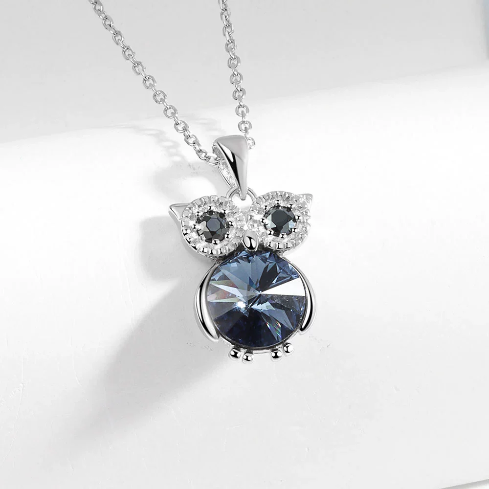 Wholesale S925 Sterling Silver Geometric Owl Pendant Necklace For Women - Image 3