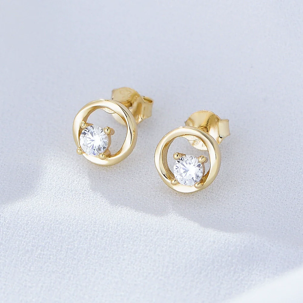 Wholesale S925 Sterling Silver Geometric Round Cut Out Zircon Women's Earrings Set With Precious Stones