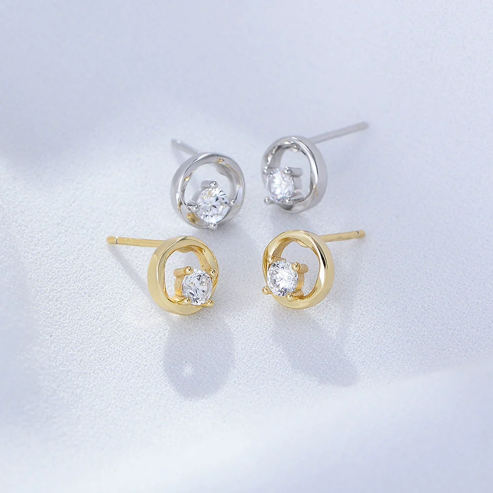 Wholesale S925 Sterling Silver Geometric Round Cut Out Zircon Women's Earrings Set With Precious Stones - Image 2