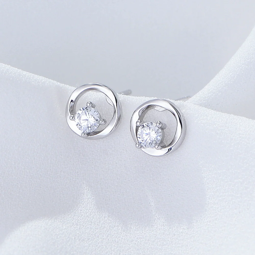 Wholesale S925 Sterling Silver Geometric Round Cut Out Zircon Women's Earrings Set With Precious Stones - Image 3