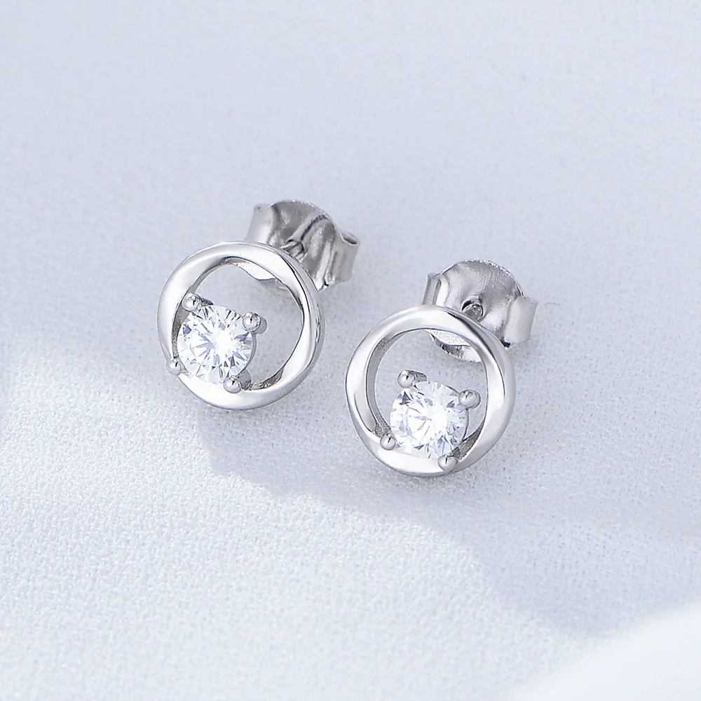 Wholesale S925 Sterling Silver Geometric Round Cut Out Zircon Women's Earrings Set With Precious Stones - Image 6