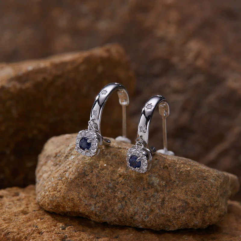 Wholesale S925 Sterling Silver Geometric Star Shape Natural Color Gem Set Earrings Light Luxury Nonfading Jewelry - Image 3