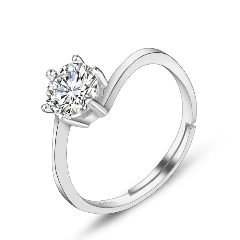 Wholesale S925 Sterling Silver Geometric Women's Ring With Electroplating And Six Claw Setting - Image 5