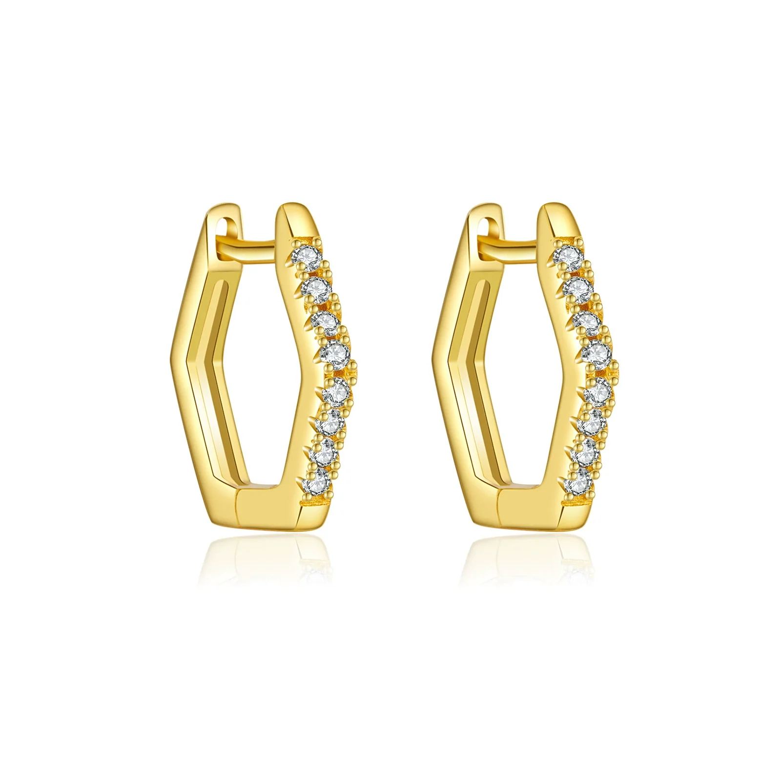 Wholesale S925 Sterling Silver Hexagonal Electroplated Platinum 18K Gold Zircon Earrings Retro Classic Style - Image 5