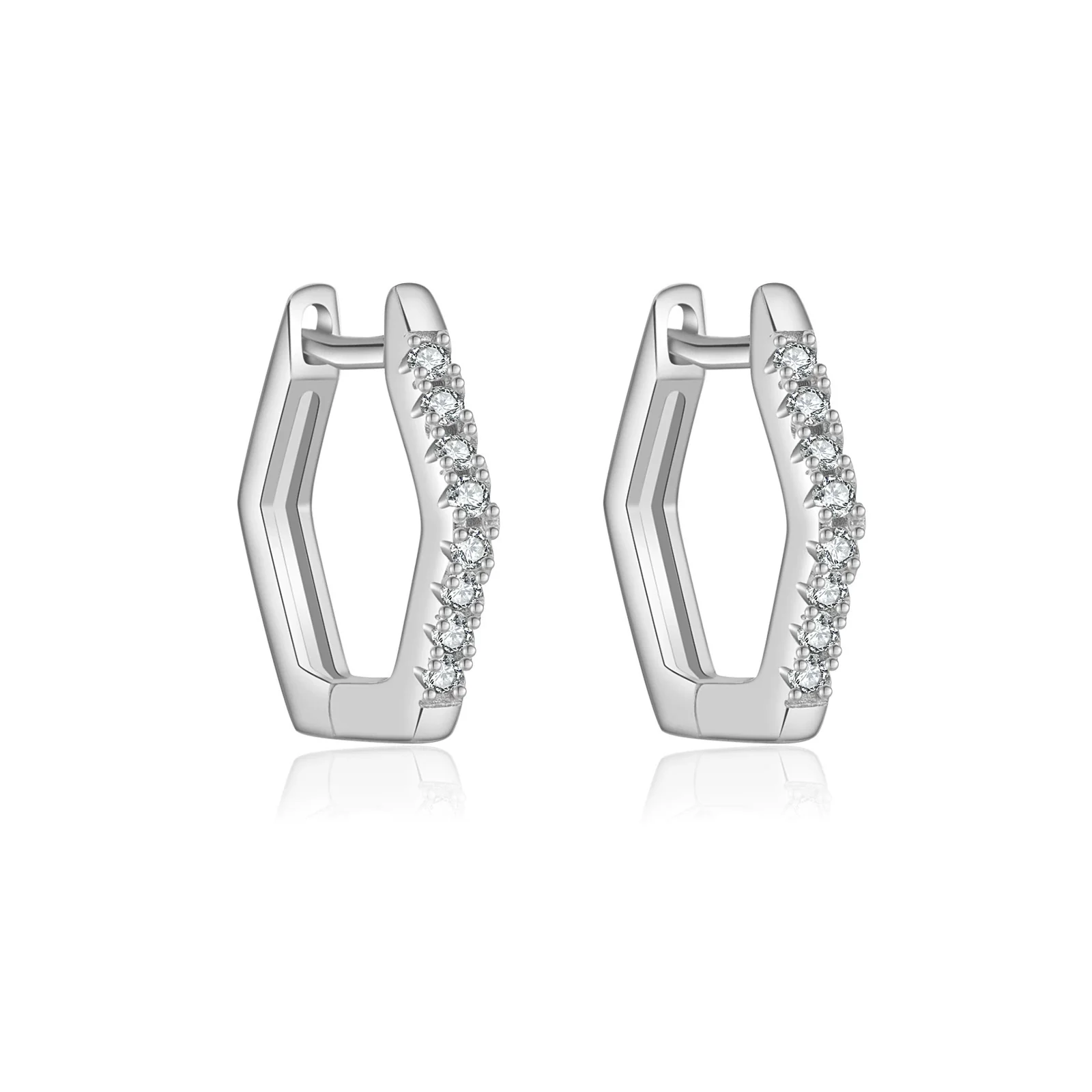 Wholesale S925 Sterling Silver Hexagonal Electroplated Platinum 18K Gold Zircon Earrings Retro Classic Style - Image 6