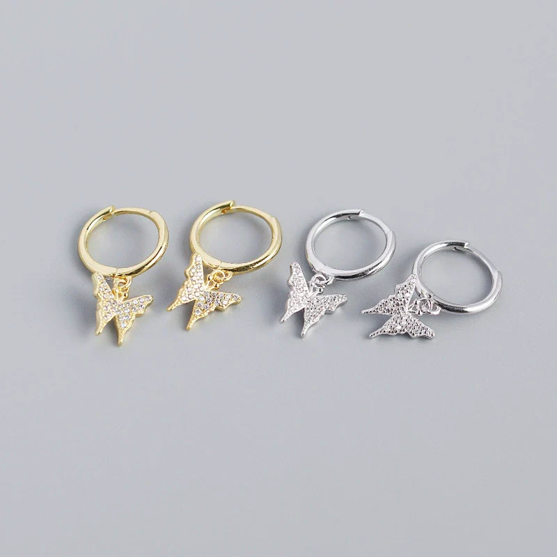 Wholesale S925 Sterling Silver Insect Butterfly Earbuckle Earrings With Electroplating Sweet Style For Female
