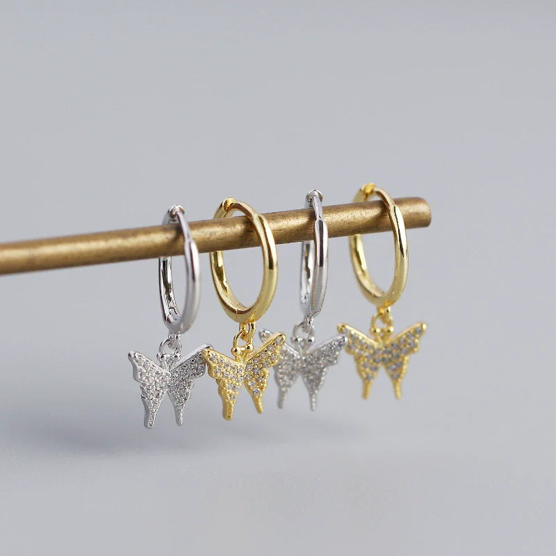 Wholesale S925 Sterling Silver Insect Butterfly Earbuckle Earrings With Electroplating Sweet Style For Female - Image 2