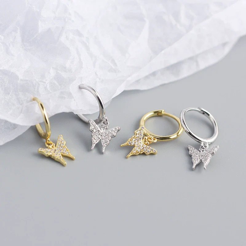 Wholesale S925 Sterling Silver Insect Butterfly Earbuckle Earrings With Electroplating Sweet Style For Female - Image 3
