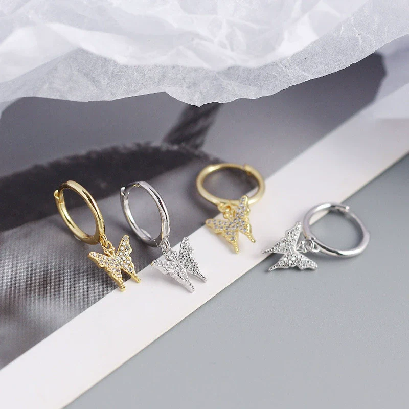 Wholesale S925 Sterling Silver Insect Butterfly Earbuckle Earrings With Electroplating Sweet Style For Female - Image 4