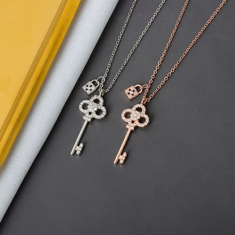 Wholesale S925 Sterling Silver Key Lock Necklace For Women With Cross Chain And Electroplating Treatment - Image 2