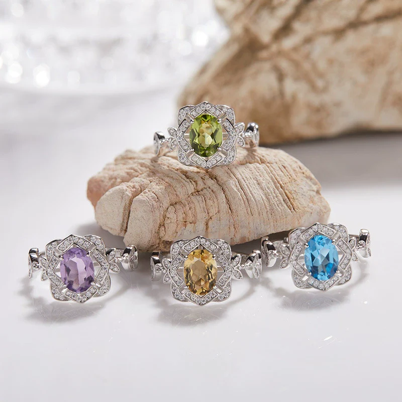 Wholesale S925 Sterling Silver Lace Flower Crystal Ring Set With Gems In Light Luxury Style