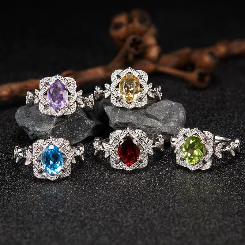 Wholesale S925 Sterling Silver Lace Flower Crystal Ring Set With Gems In Light Luxury Style - Image 2