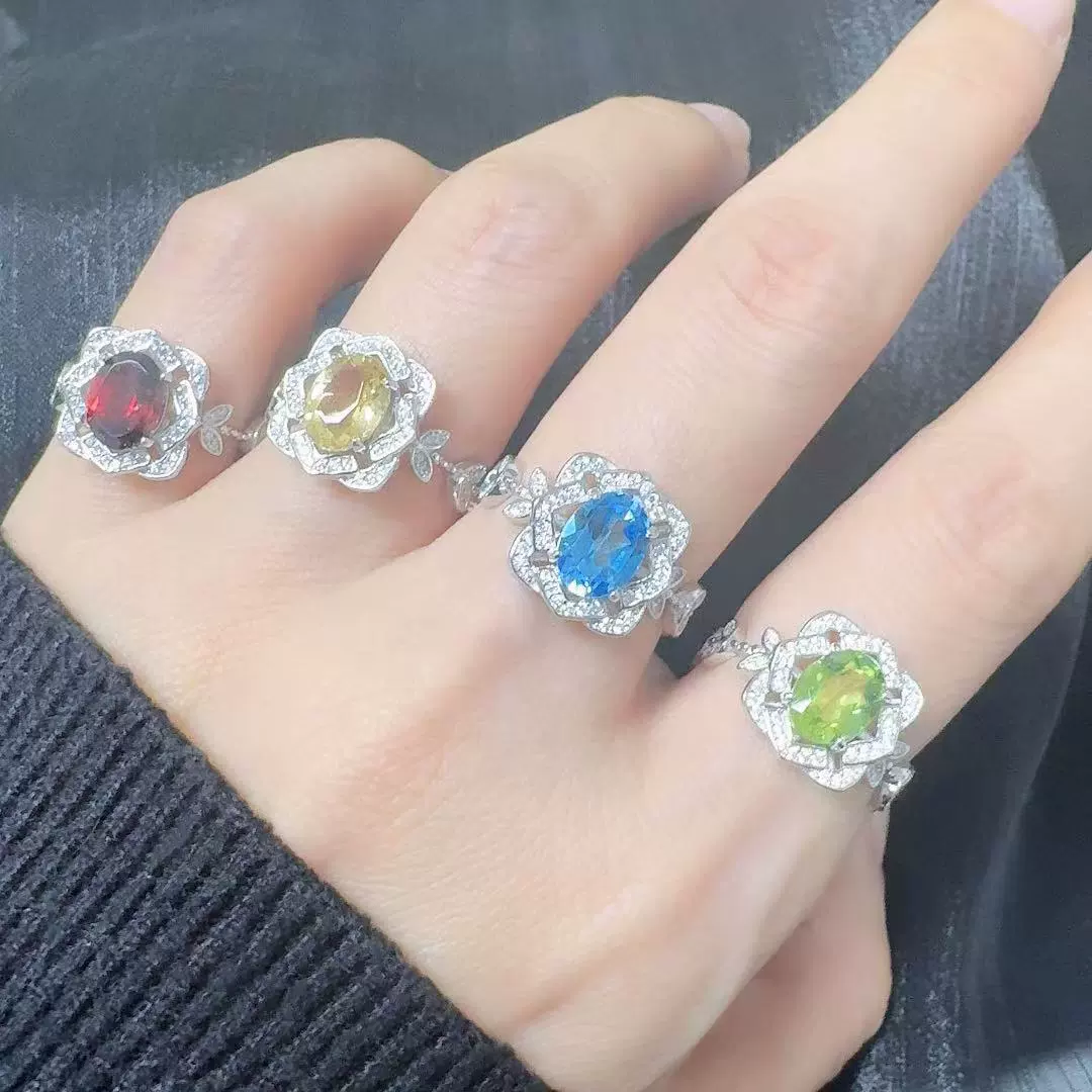 Wholesale S925 Sterling Silver Lace Flower Crystal Ring Set With Gems In Light Luxury Style - Image 3