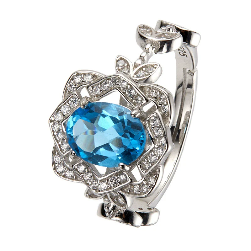 Wholesale S925 Sterling Silver Lace Flower Crystal Ring Set With Gems In Light Luxury Style - Image 5