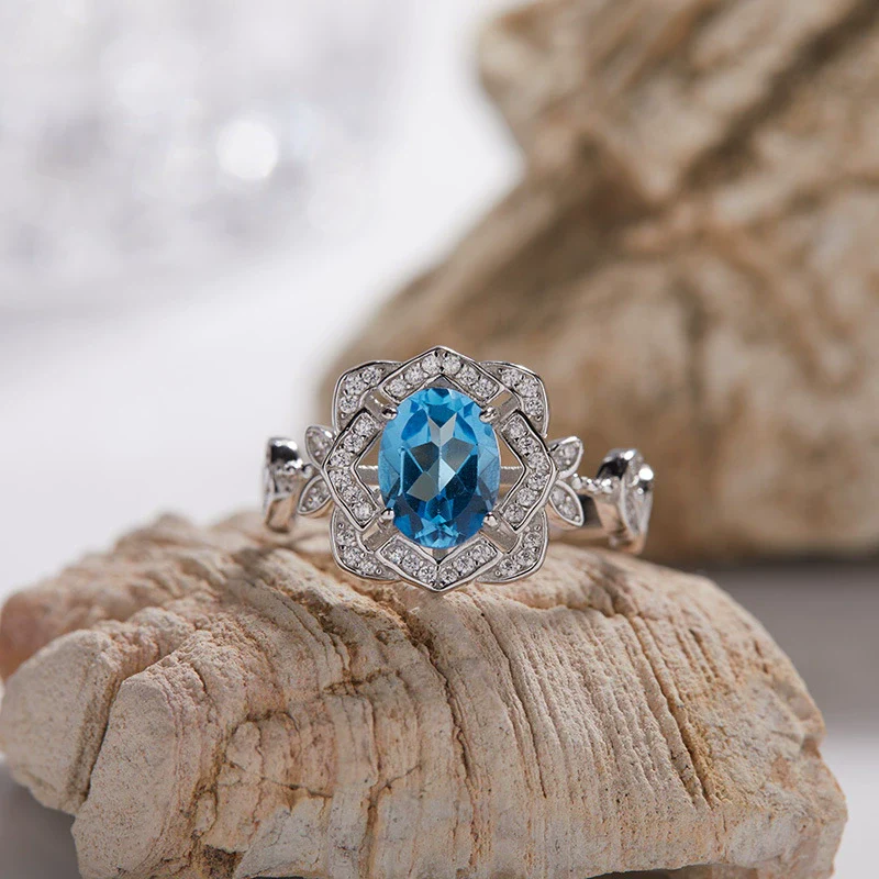 Wholesale S925 Sterling Silver Lace Flower Crystal Ring Set With Gems In Light Luxury Style - Image 6