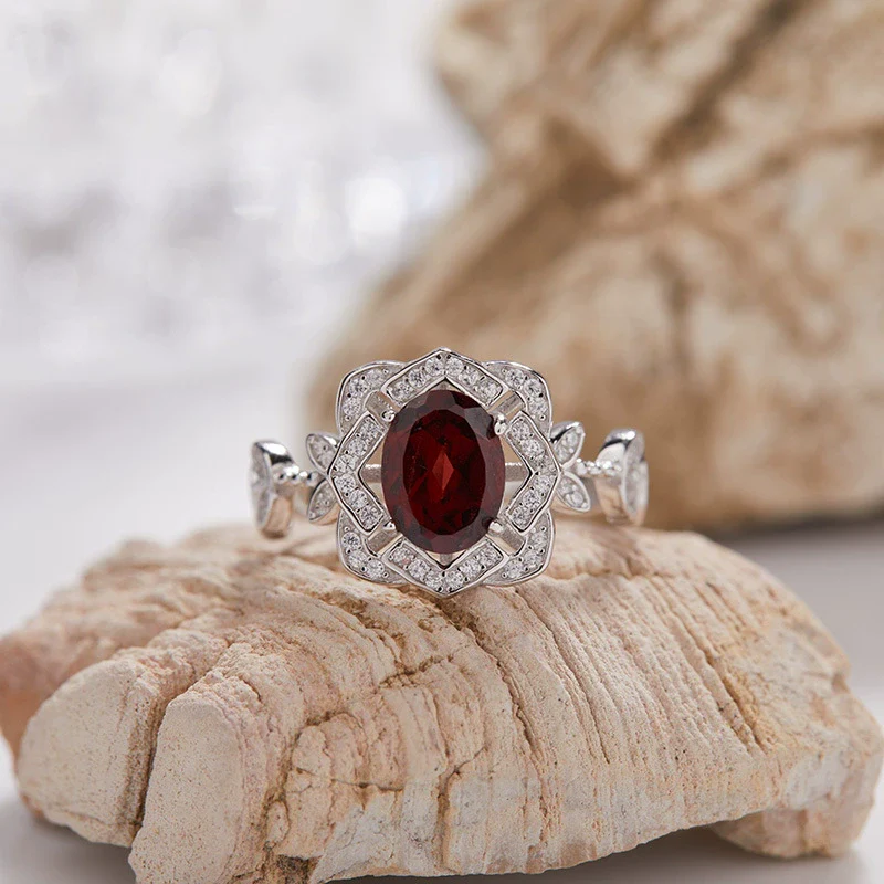Wholesale S925 Sterling Silver Lace Flower Crystal Ring Set With Gems In Light Luxury Style - Image 7