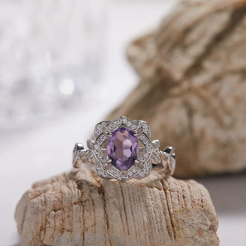 Wholesale S925 Sterling Silver Lace Flower Crystal Ring Set With Gems In Light Luxury Style - Image 8