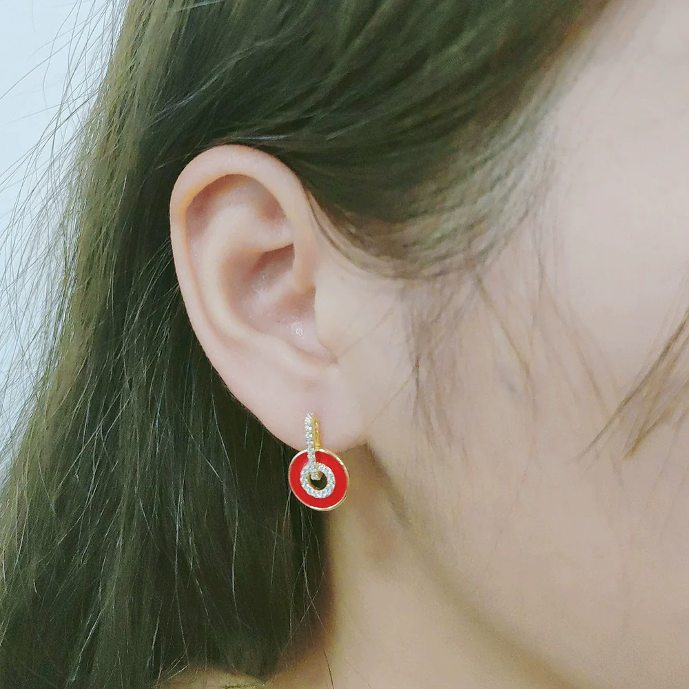 Wholesale S925 Sterling Silver Microinlaid Zircon Drop Earrings With Geometric Design And Dripping Glue Enamel Color For Women - Image 4