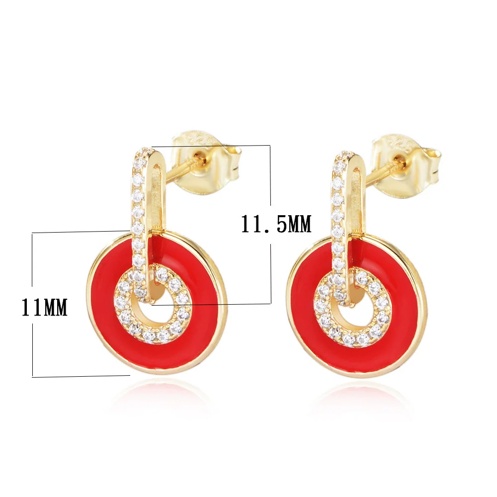 Wholesale S925 Sterling Silver Microinlaid Zircon Drop Earrings With Geometric Design And Dripping Glue Enamel Color For Women - Image 5