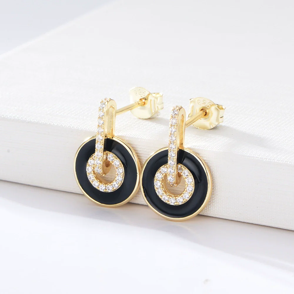 Wholesale S925 Sterling Silver Microinlaid Zircon Drop Earrings With Geometric Design And Dripping Glue Enamel Color For Women - Image 6